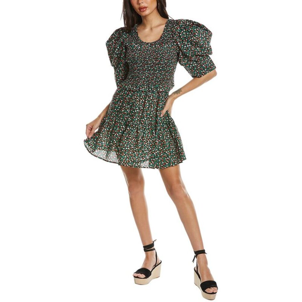 Sea Ny Womens  Lilly Print Smocked Dress, Black